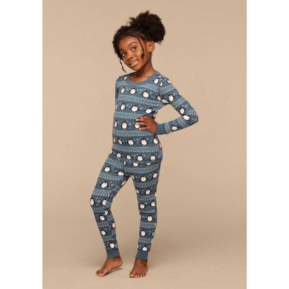 MeUndies Pajama Set Thermal Girls Fair Isle Penguin Size 4/5 Long Sleeve NEW - Picture 1 of 11